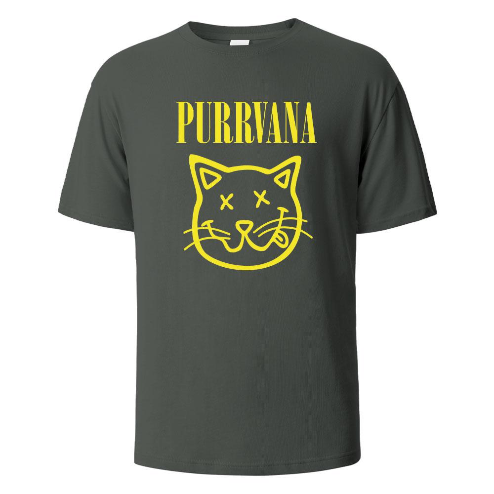 Purrvana Cat Head Print TShirt Summer Tees For Men Women 100 Cotton Oneck Oversize Casual Short sleeved Tops