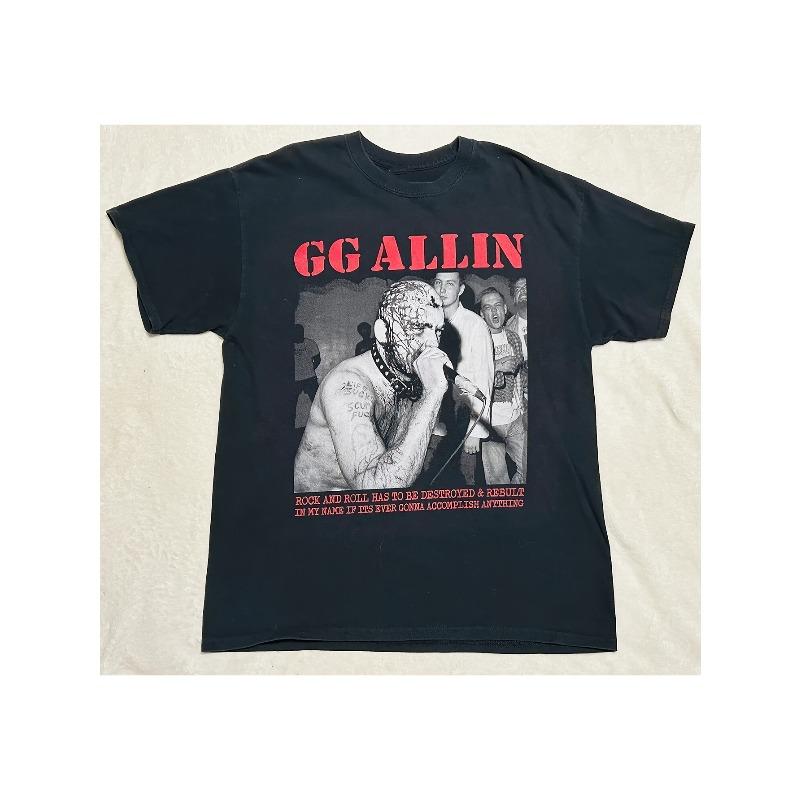 Gg Allin Unisexs Pattern Tshirt Red Punk Rock Print Round Neck Shirt
