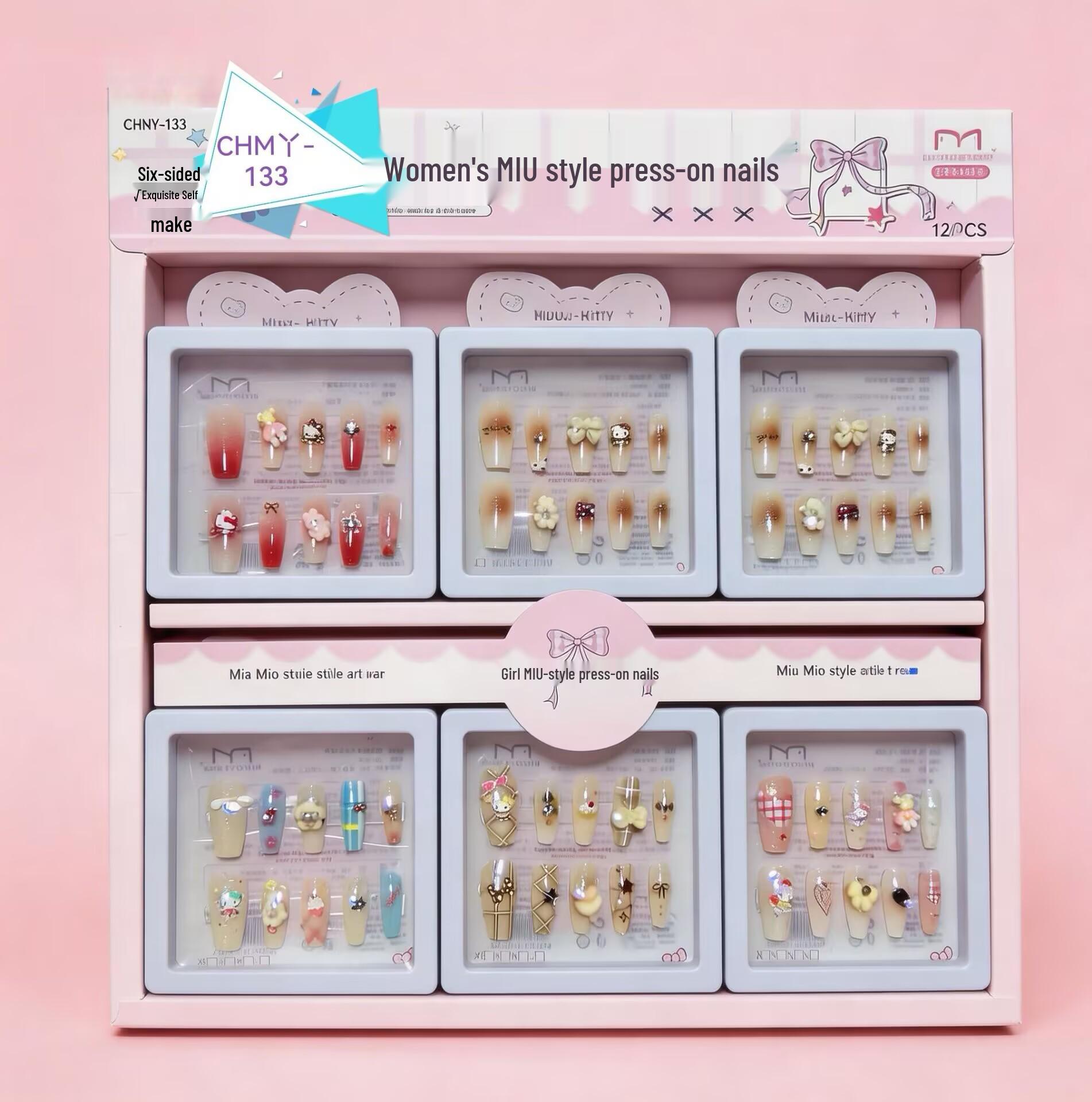 Assorted Pure Desire Bow French Cat Eye Press-on Nails Collection