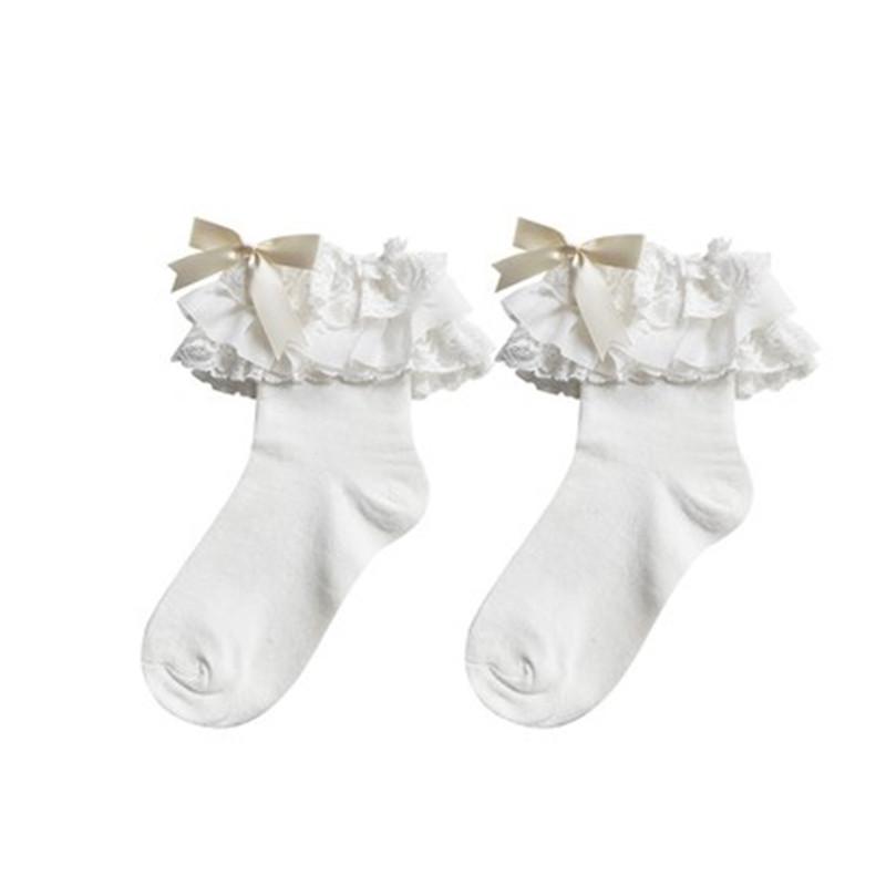 Kawaii Lolita Lace Calf Stockings Multi Layer Bow Cotton Jk Japanese Long Stockings Vintage Gothic Palace Cosplay Accessories