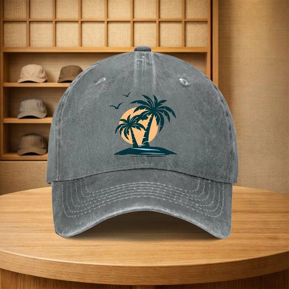 Vintage Tropical Island Coconut Tree Baseball Cap Unisex Adjustable Snapback Hat