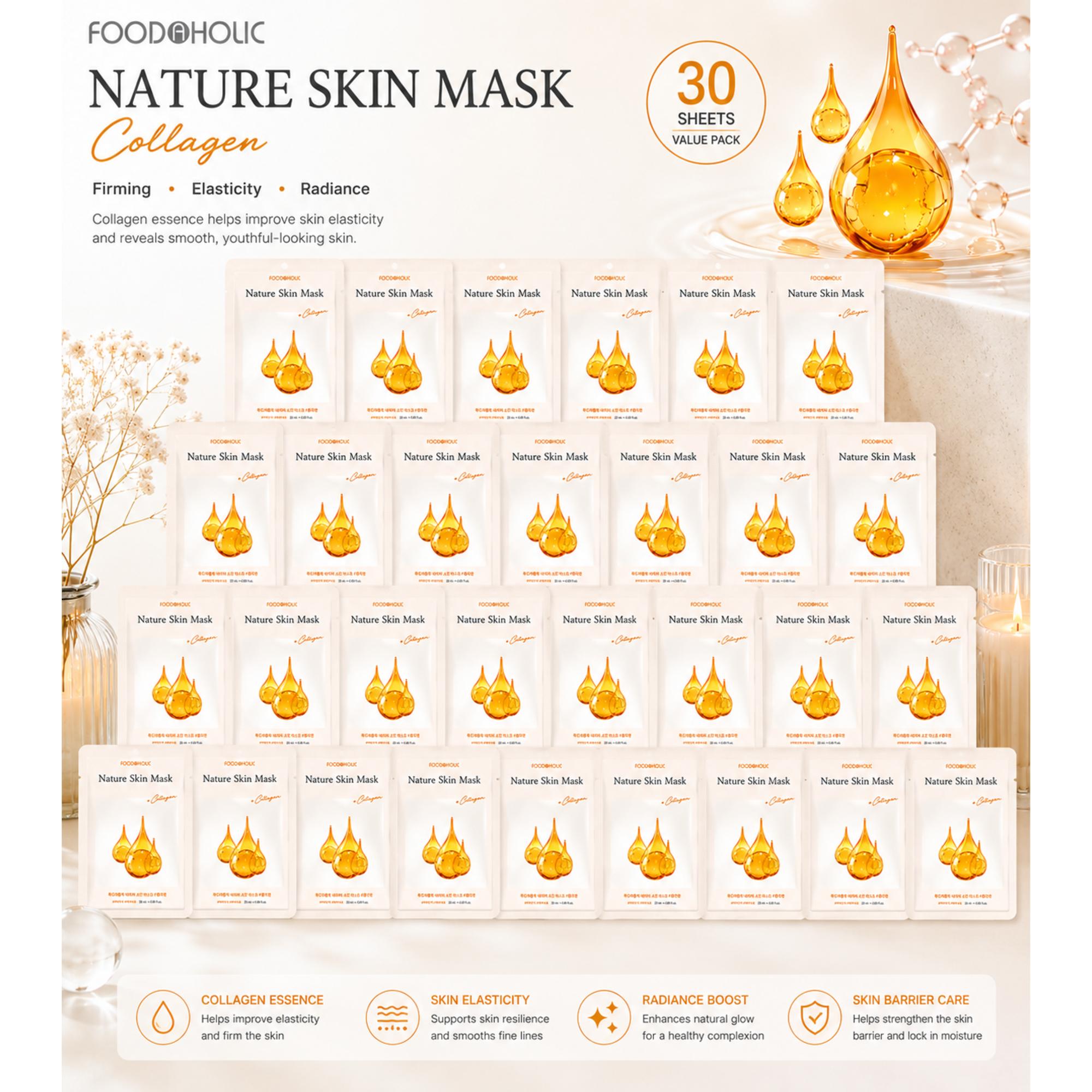 FOODAHOLIC Nature Skin Kollagen-Tuchmaske 30 Stück beige