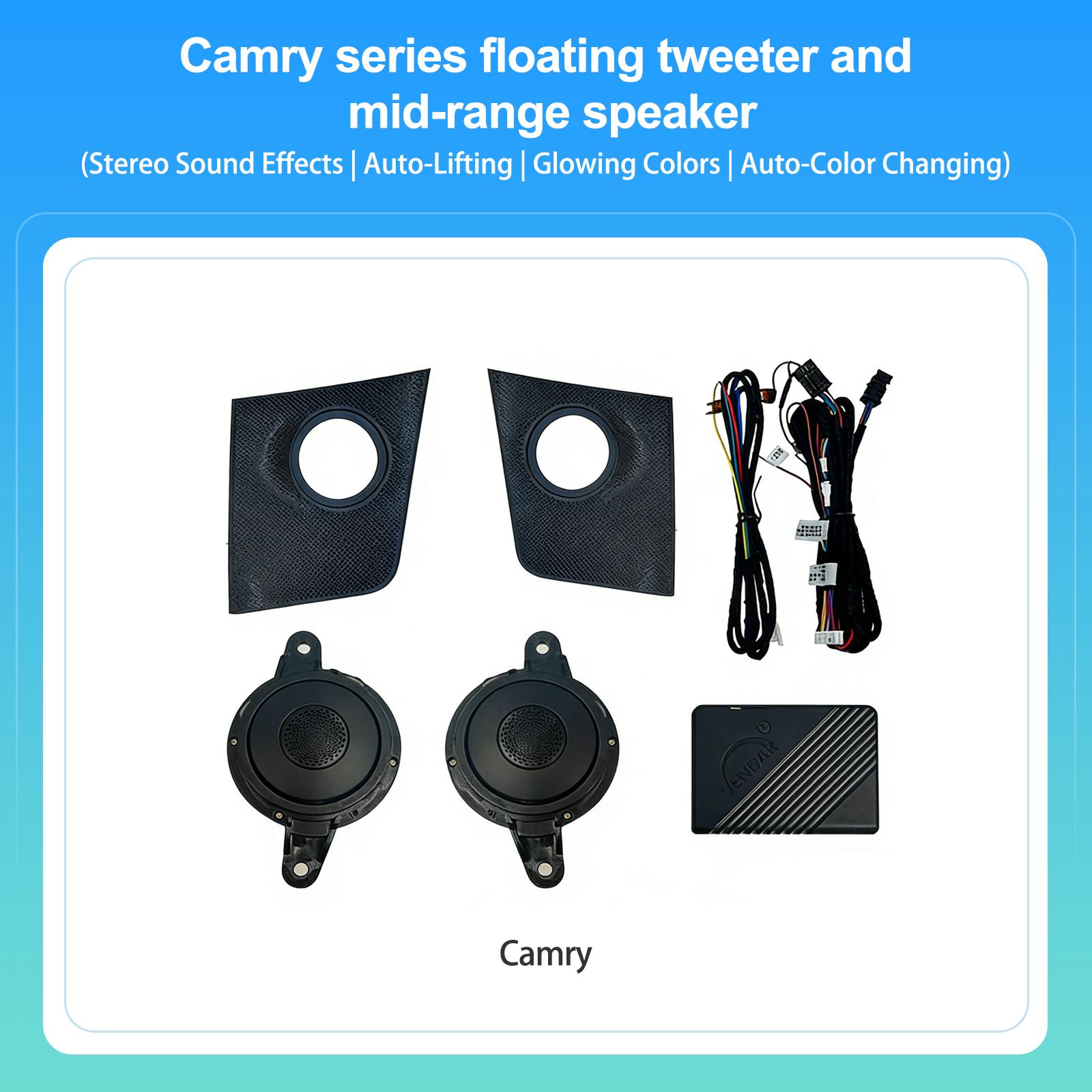 

8th Gen For Toyota Camry 2018-2026 Motorized Floating Dash Speakers 128-Color LED Ambient Light Retractable Tweeters Plug & Play