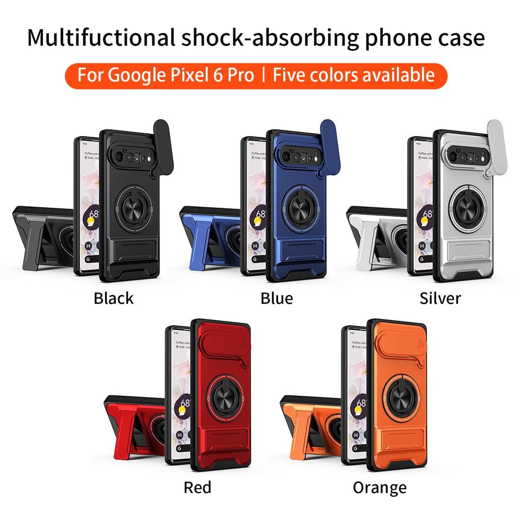Slide Camera Cover Compatible for Google Pixel 6 Pro Case With Built-in Ring Stand and Folding Stand