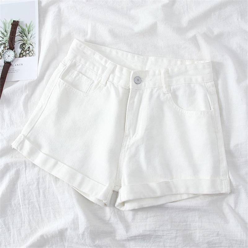 Women's High Waist A-Line Denim Shorts - Korean Style Summer 2025, Loose Fit, Slimming, Wide Leg, Rolled Hem.