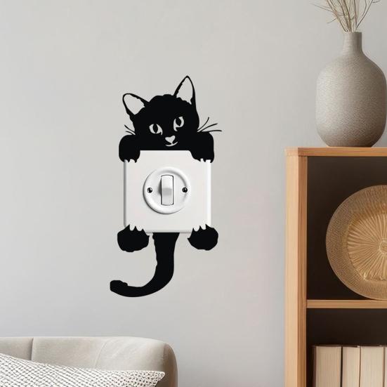 5 Pcs Cute Cat Light Switch Sticker Little Black Cat Animal Switch Decals Removable DIY Wall Art Mural for Baby Nursery Room