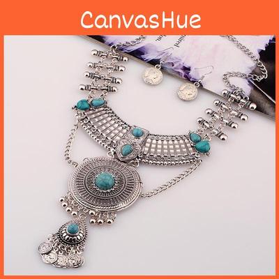 Ethnic Style Simulation Gemstone Decoration Women Necklace And Earring Set For Vintage Jewelry Lovers
