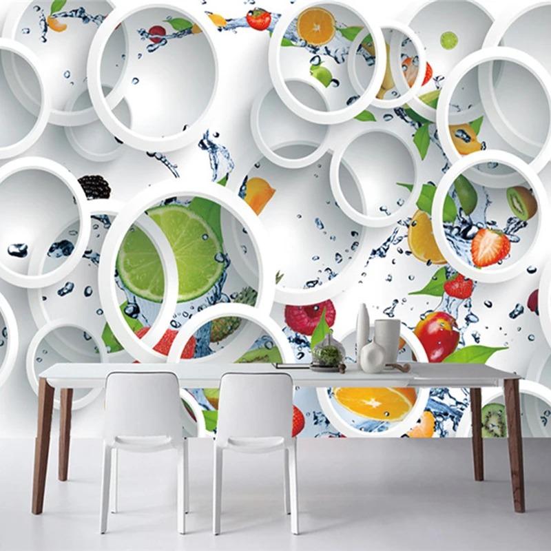 Modern Minimalist Mural Photo Wallpaper White Ring Cycle Fruits Wall Mural Abstract Art Wall Paper Bedroom 3d Wall Decor
