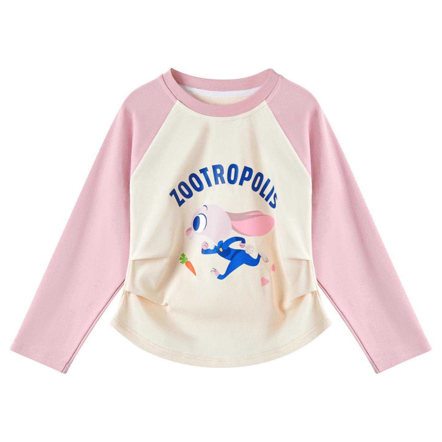 

Officer Judy Hopps Autumn 2025 Girls Long Sleeve Color Block Cartoon Raglan Tee 130cm рожевий
