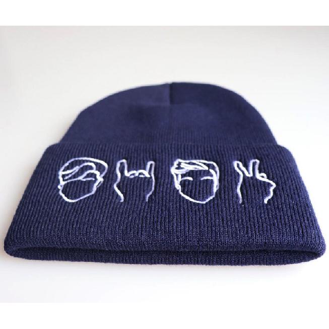 European and American internet celebrity expression gesture embroidered knitted hat, autumn and winter ski hat, pullover hat, woolen hat, Yiwu