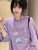 Japanese Cute Plus Size Purple Printed Cotton T-Shirt for Women - Loose, Short Sleeve, Summer Style