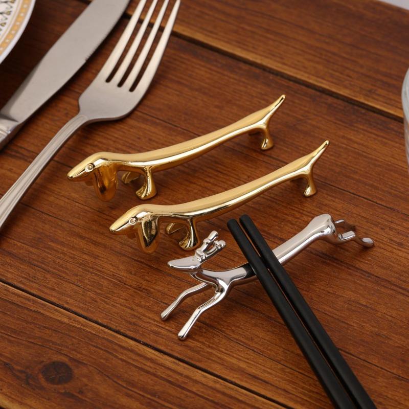 Zinc Alloy Cutlery Bracket Holder Silver Fawn /Little Dog Shape Cutlery Storage Cute Tableware Rack Holder Dinner Table Supplies