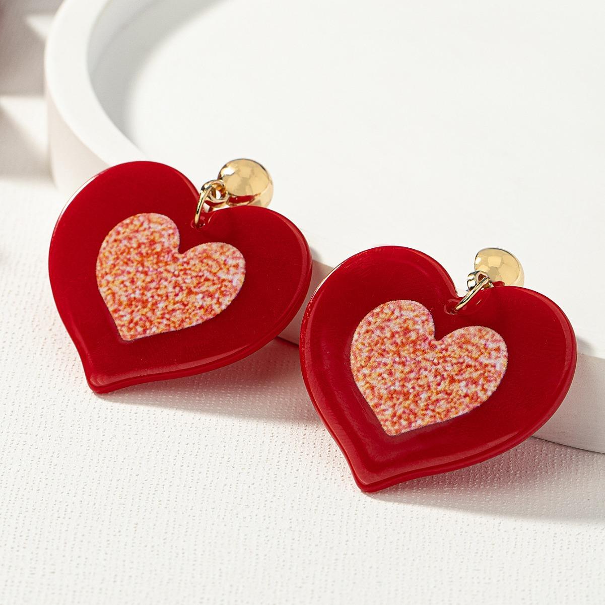 

Red pink color scheme stud earrings peach heart love classic trendy vacation travel new earrings червоний