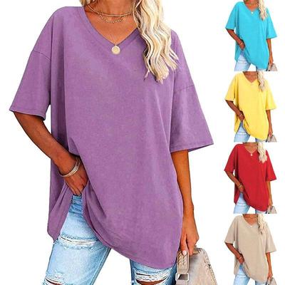Women Summer Tops Plus Size Fashion Clothes Women's Casual Short Sleeve Tee Shirts Ladies O-neck Blouses Solid Color Oversized Pullover Tops