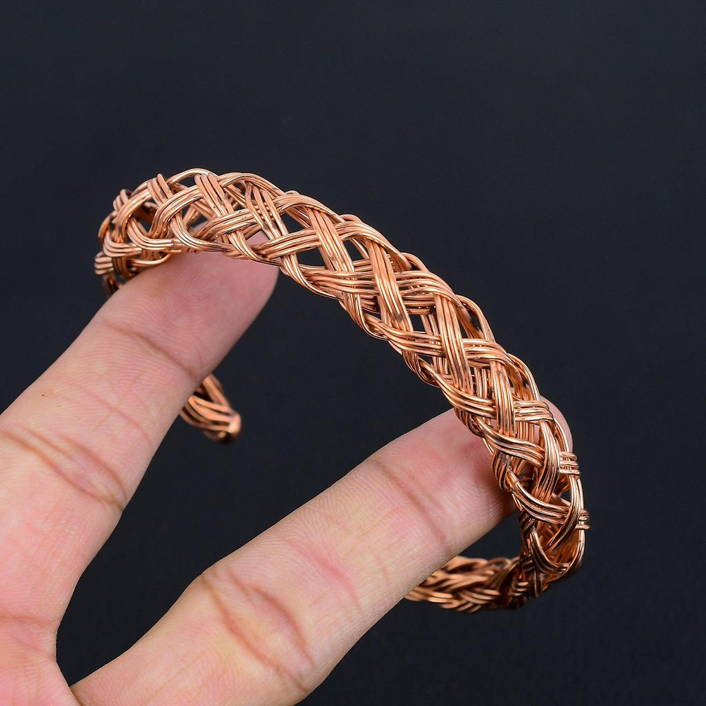 Handmade Pure Copper Woven Cuff Bracelet for Men & Women Adjustable Braided Wire Bangle Vintage Ethnic Jewelry Gift