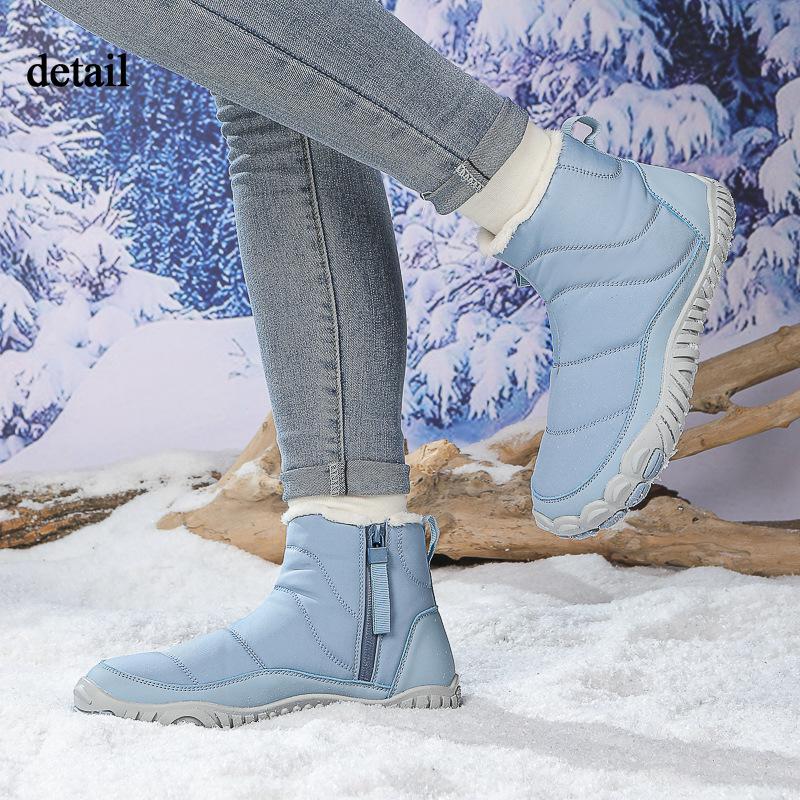 Damen Warme Futter aus Kunstfell Wasserdicht Rutschfest Reißverschluss Knöchel Schneestiefel Outdoor Wandern Spazierengehen Winterstiefel