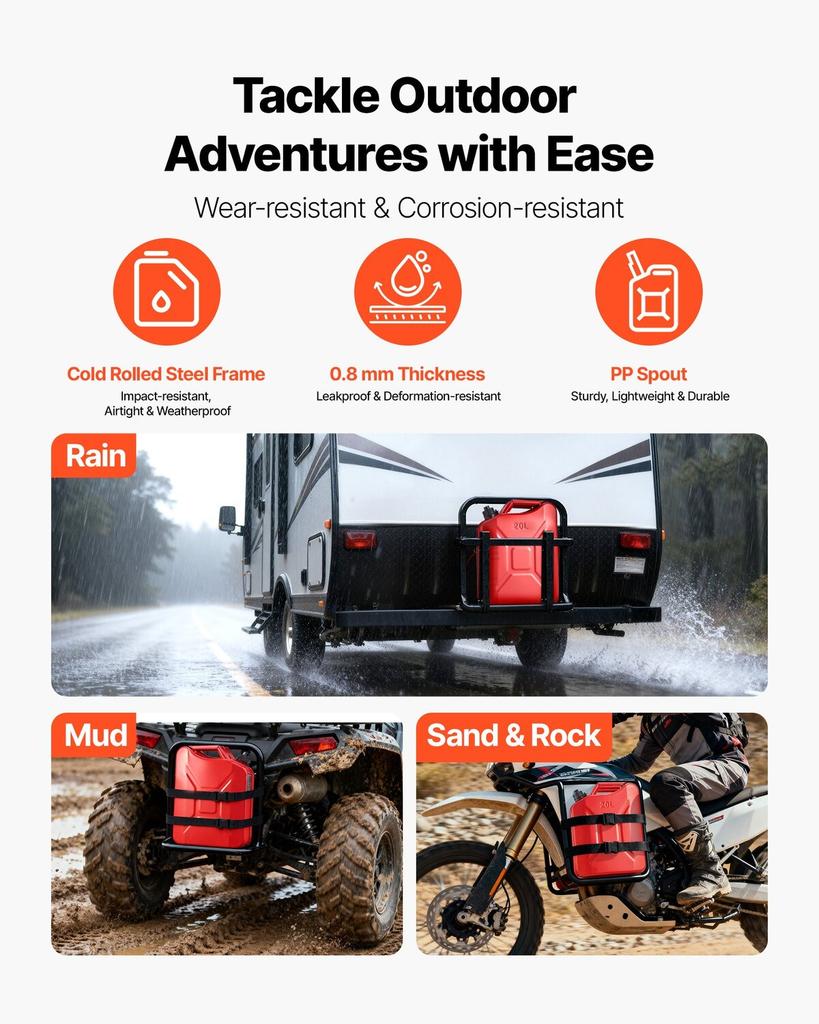 Metal Fuel Container, 20 L, Fuel Jerry Can with Spout and Comfort Handle, 6 L/min Max Flow Rate, Leakproof & Corrosion-resistant Metal Gas Tank Most