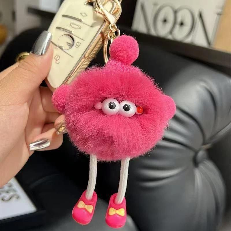 Adorable Elf Monster Fluffy Keychain Warm Knitted Hat Long Leg Pom Pom Doll Pendant Car Key Accessory for Driver Gifts