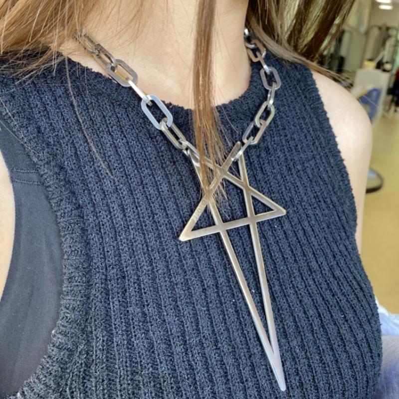 Trend Silver Color Chain Pentacle Necklaces Punk Collar Chokers Necklaces For Men Women Jewelry Aesthetic Thick Necklace