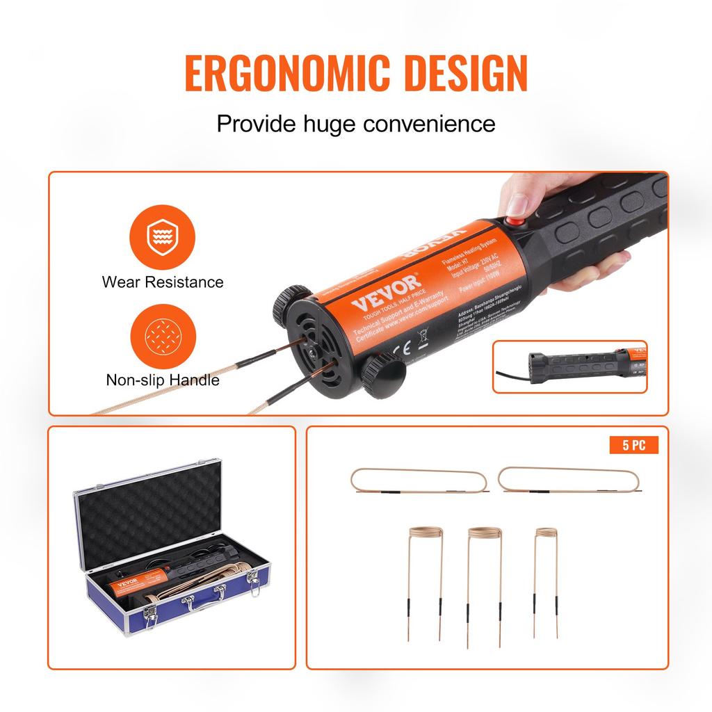 VEVOR Magnetic Induction Heater Kit, 1000w Induction Heater Hand-held, Bolt Induction Heater with 8PCS Induction Coils