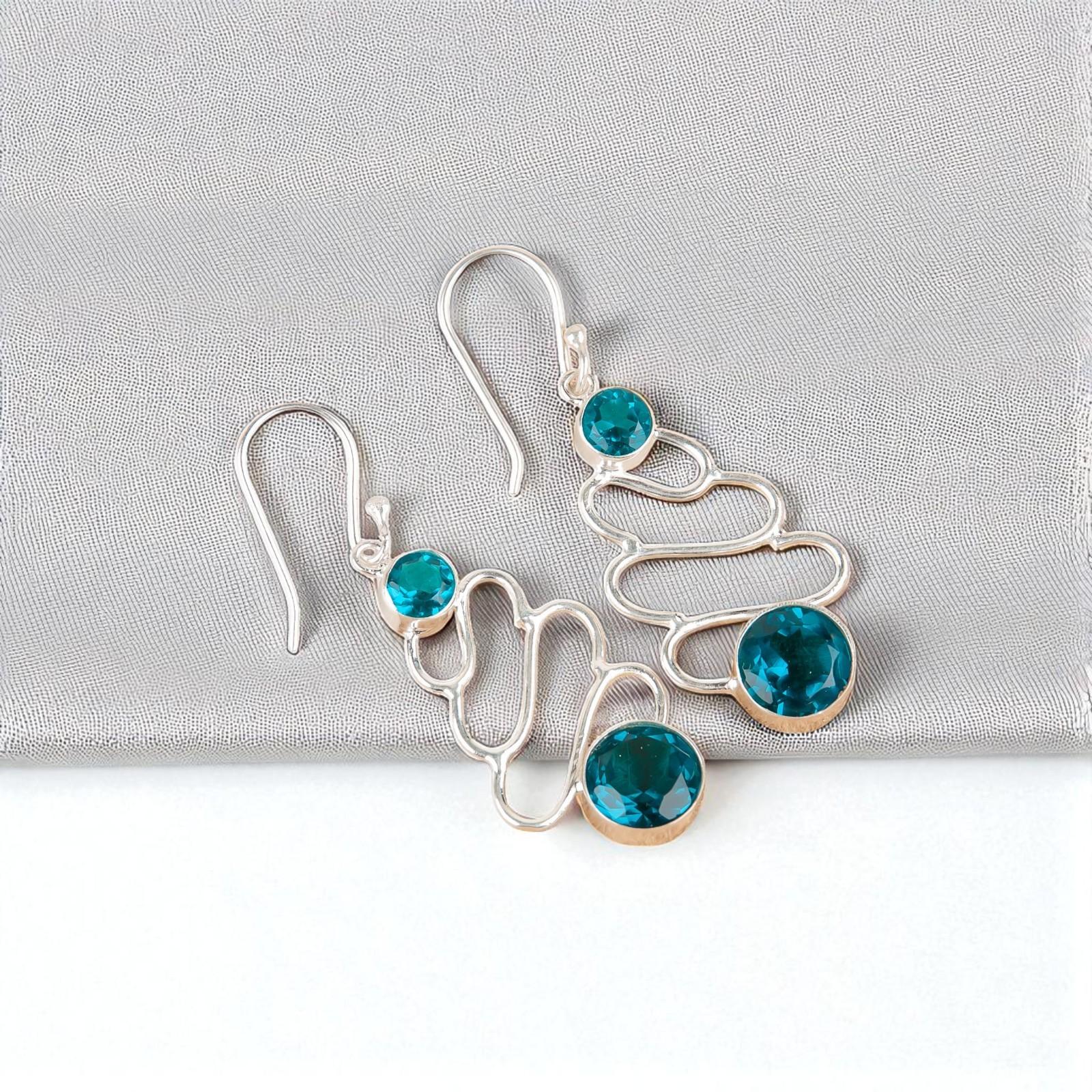 

Rare Apatite Gemstone 925 Sterling Silver Jewelry Handmade Dangle Earrings 2.13 EE-84-12