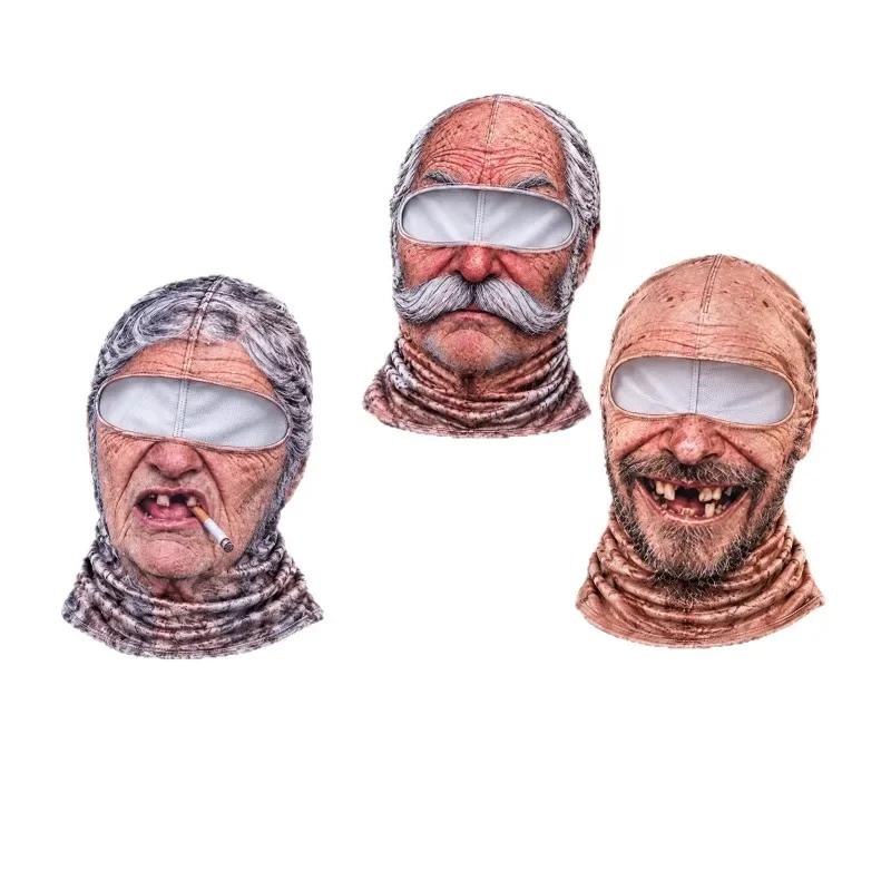 New 3D Face Printed Old Man Balaclava White Mustache Full Coverage Winter Mask Cover Stretch Elastic Funny Ski Mask
