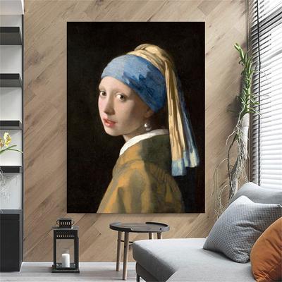 Vermeer Pearl Earrings Girl 1665 Exhibition Poster Art Printed On Canvas Home Decoration