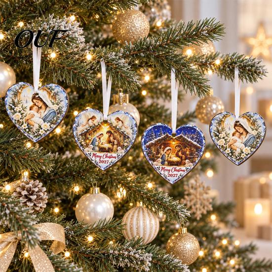 Vintage Style Holiday Hanging Tags Wooden Nativity Ornament for Christmas Tree Decorations, Retro Religious Wood Crafts Scene Garland Decoration Home
