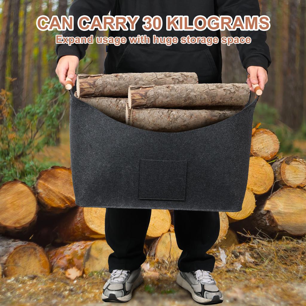 2Pcs Felt Firewood Basket with Gloves Foldable Large Capacity Firewood Wood Carrier Bag Household Toy Clothes Storage Basket