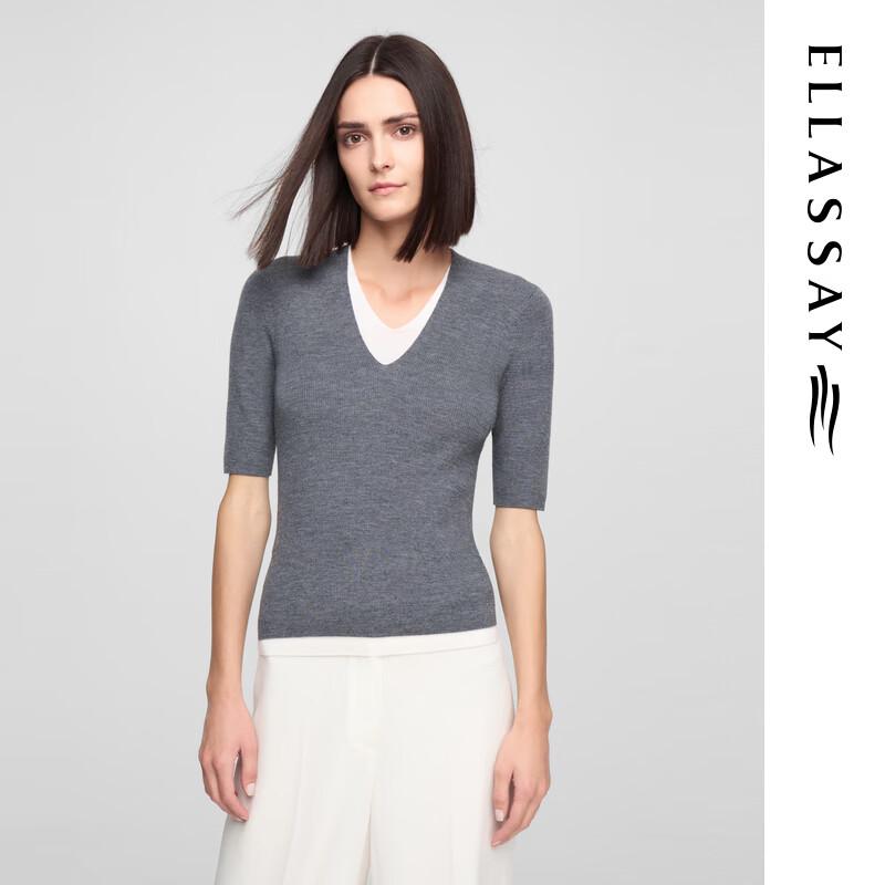 ELLASSAY 2025 Early Spring Women s Colorblock Faux Two-Piece 100% Wool Knit Top