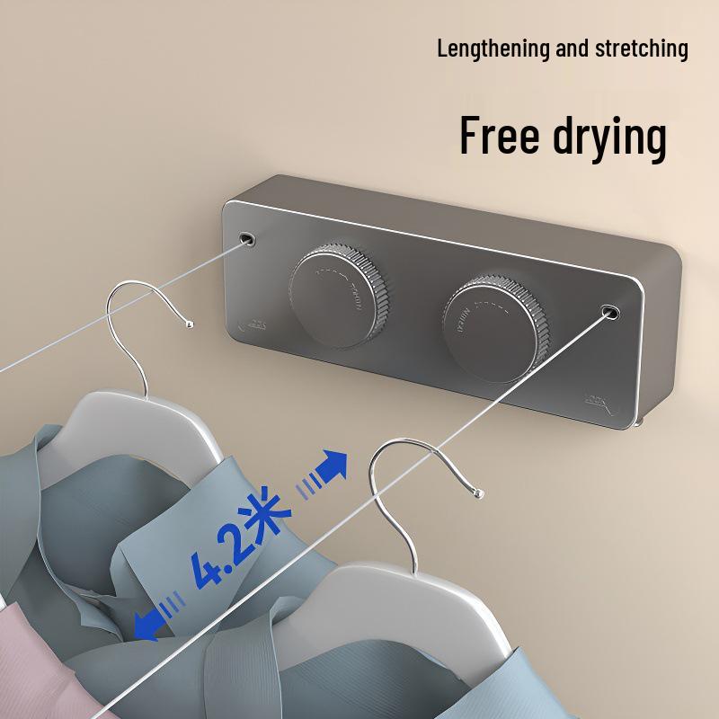 Retractable Invisible Indoor Clothesline - No-Punch Bathroom or Balcony Steel Wire Drying Rack