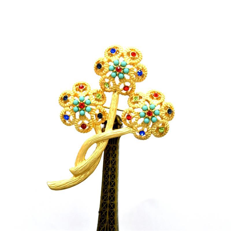 

Baroque-Style Multicolor Matte Gold Brooch for Women