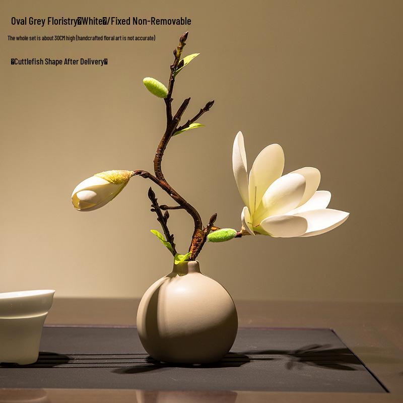 Magnolia Zen Vases Set: Bonsai-Style Table Ornaments & Home Decor Floral Art