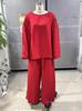 European & American Style Women's Cotton Linen Blend Shirt and Wide Leg Pants Set