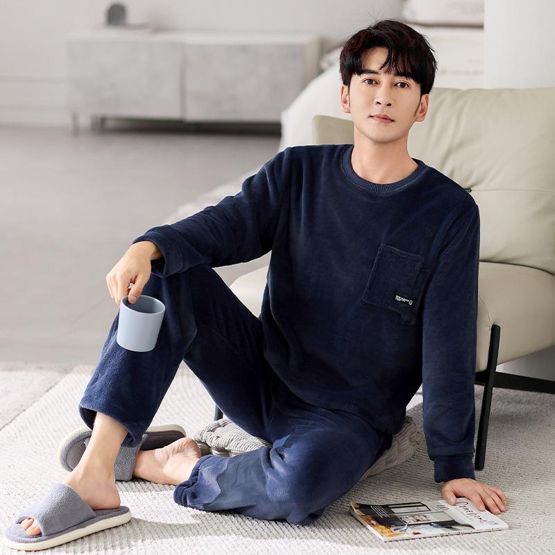 Pajamas Men'S Winter Coral Fleece Thickened Fleece Men'S Autumn And Winter Flannel To Keep Warm Can Be Worn Outside Winter Loungewear