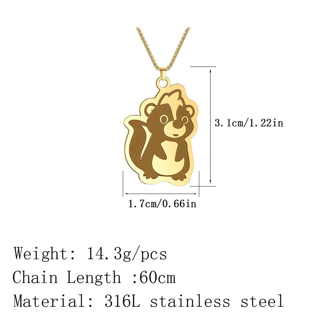 Kinitial Adorable Cartoon Squirrel Pendant Necklace For Women Girls Stainless Steel Cute Animal Children Necklace