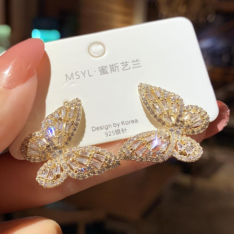 

New Butterfly Zircon Earrings Women s Korean Luxury Jewelry Literary Style Earrings Net Red Temperament Simple New Earrings
