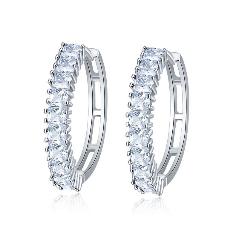 Women Fashion Simple Circle Hoop Earrings Fashion Crystal Metal Round Earrings