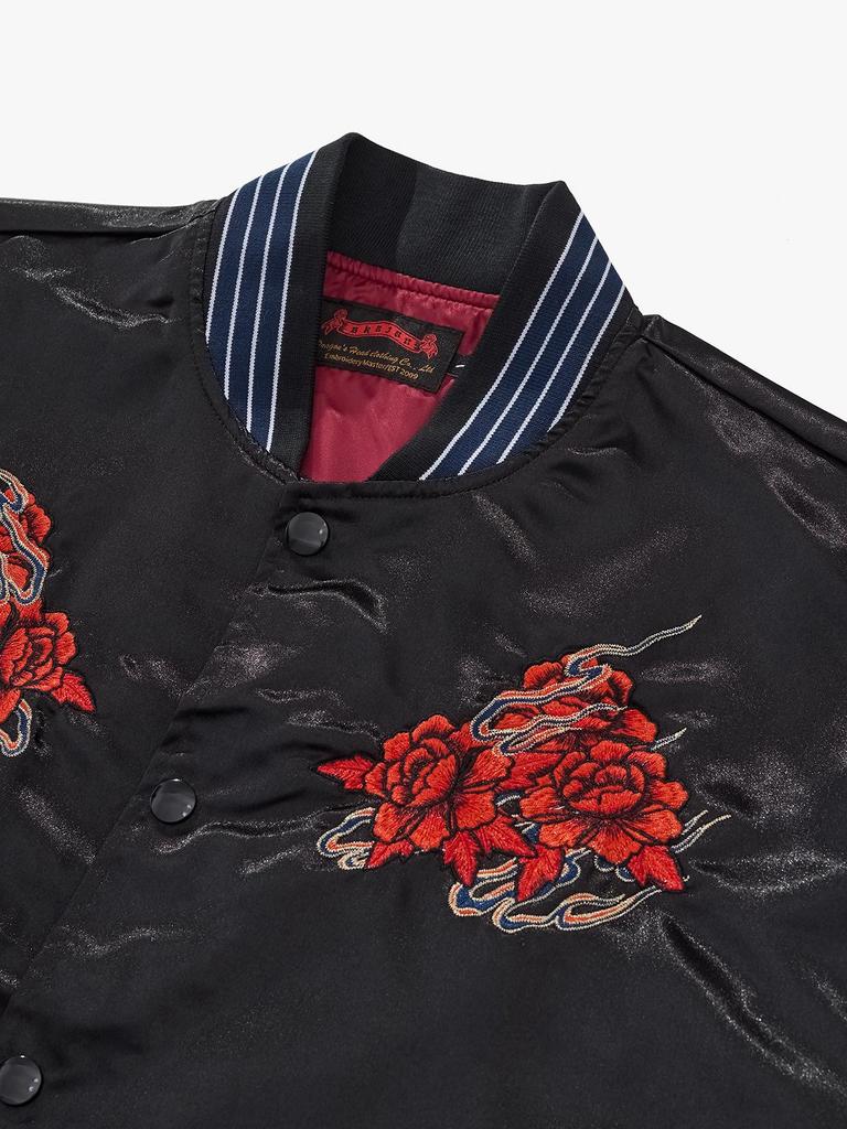 Huaxia Junpin Blaue Krähe mit gestickter Rose Baseballjacke für Herren