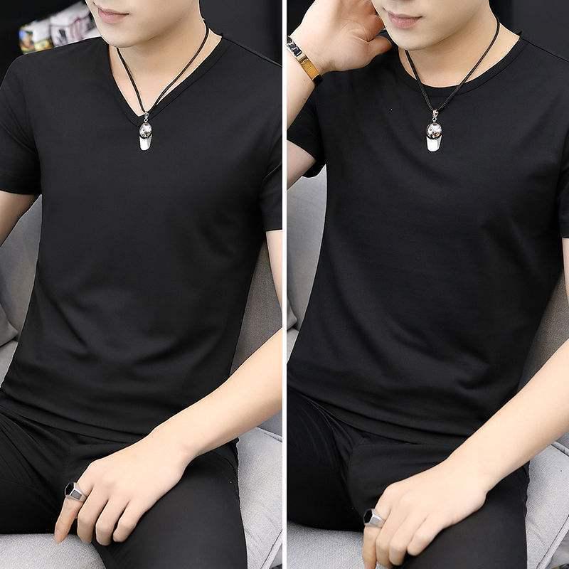 2-pak męskich koszulek z lodowego jedwabiu z dekoltem w serek, z krótkim rękawem, slim fit