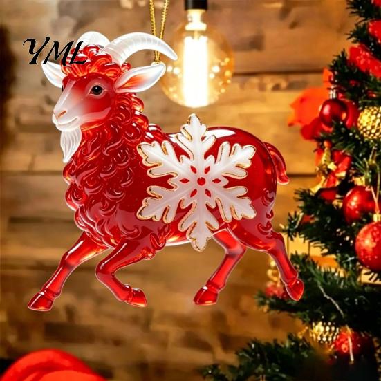 Christmas Home Decor Sheep Hanging Ornament with Snowflake Decor, 2D Flat Acrylic Pendant Ornaments Rope for Holiday Tree Party Supplies Festive