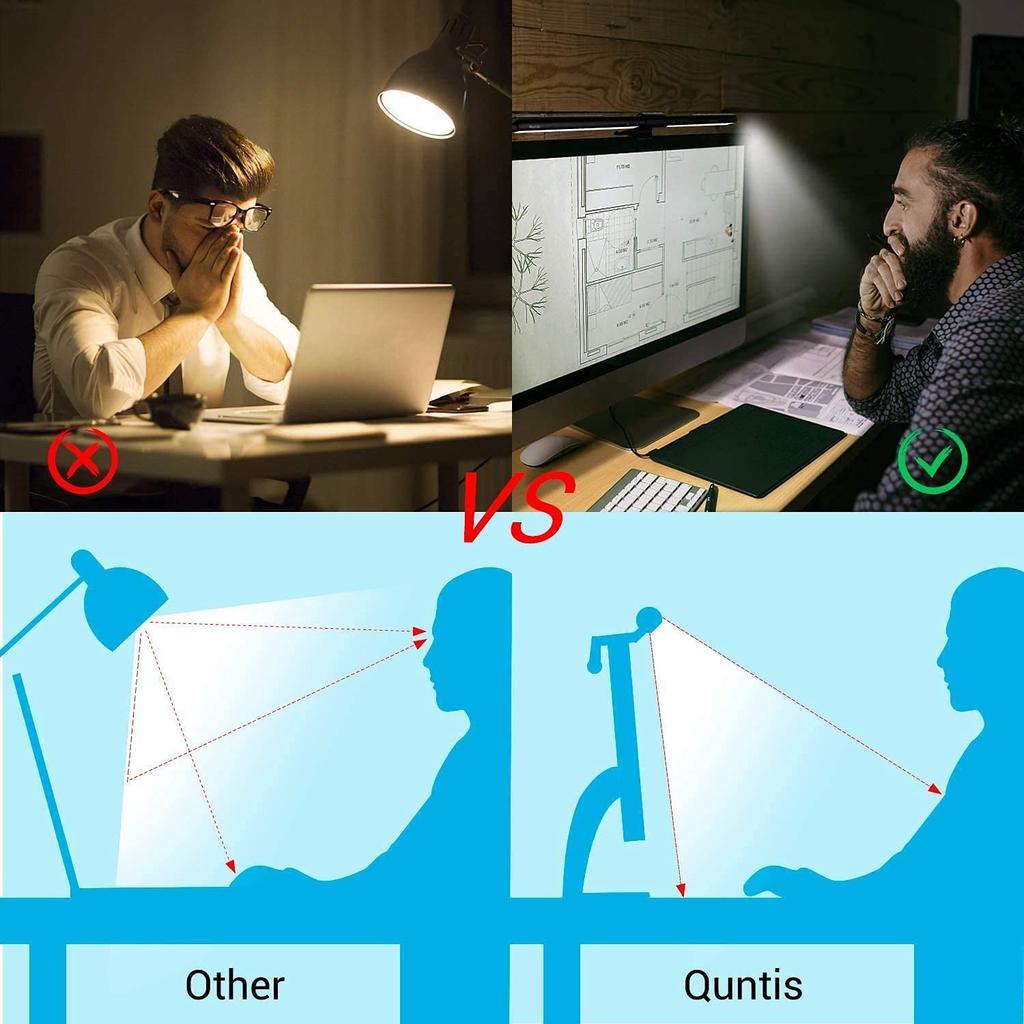 Quntis Bar Light, Desk Light, 52cm, Monitor Light, Hanging USB LED Light, Stepless Color Temperature and Brightness, Eye-Friendly, Space-Saving,