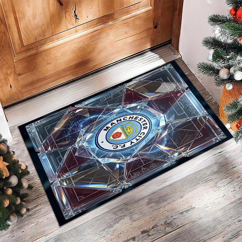 Manchester City Printed Flannel Area Rug Non Slip Soft Polyester Floor Carpet Indoor Decor Mat for Bedroom Living Room Sofa