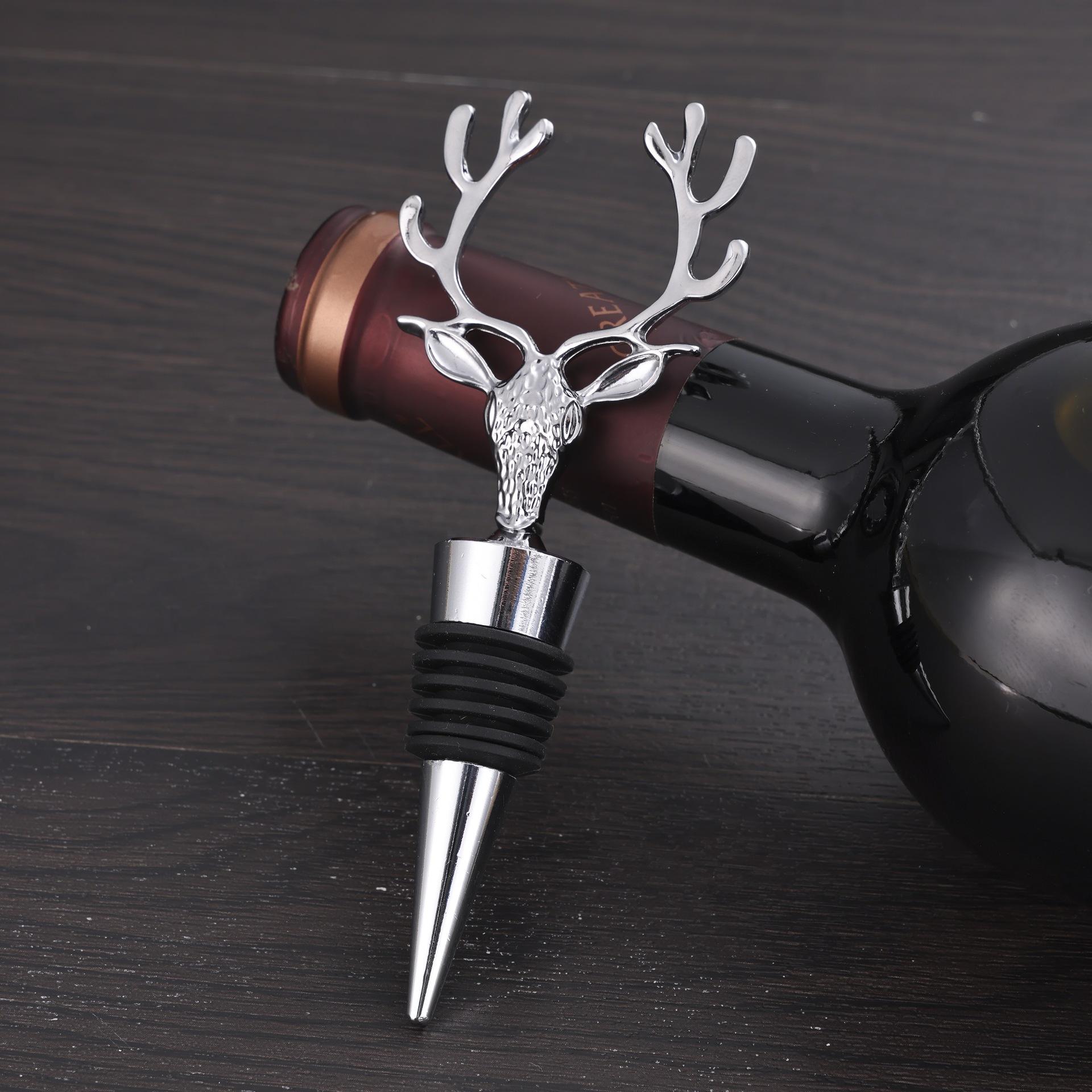 Creative Animal Wine Bottle Stopper Zinc Aluminum Alloy Home Use Gold Silver Metal Deer Head Red Wine Stopper серебряный