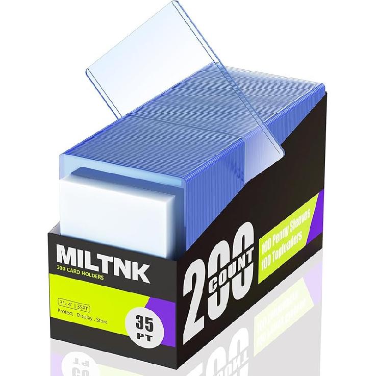 Набор из 200 шт. протекторов для карт Toploaders, Жесткие пластиковые Top Loaders, Защитные держатели для спортивных коллекционных карт (Бейсбол, PKM) (100 Toploaders + 100 Sleeves) 100 Toploaders + 100 Penn