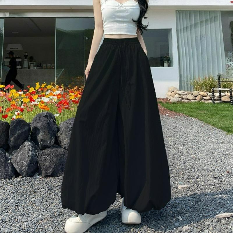 Letní tenké volné devítidílné kalhoty Bud Culottes pro ženy, ležérní široké kalhoty, nadýchané bloomerky s pocitem lenosti