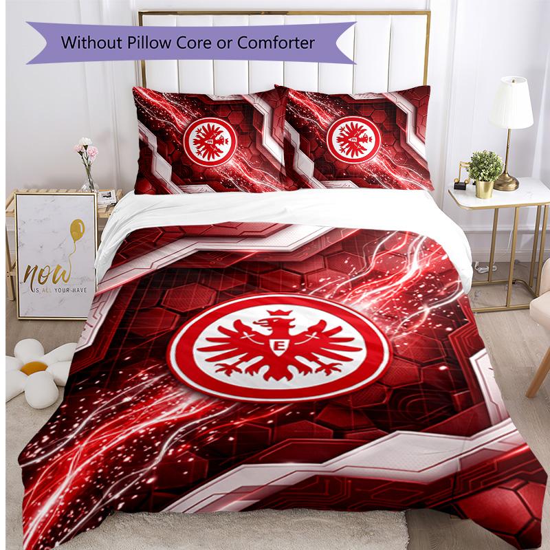 Set Lenzuola Stampato Calcio Eintracht Frankfurt 3 Pezzi, Comodo Set Copripiumino per Camera da Letto Delicato sulla Pelle