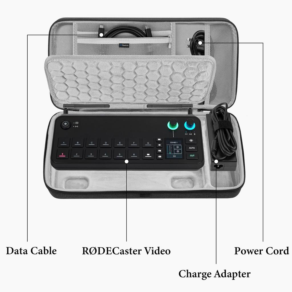 Geekria Audio Interface Carrying Case, RODE RODECaster Video Compatible, EVA Hardshell Travel Bag (Dark Gray)