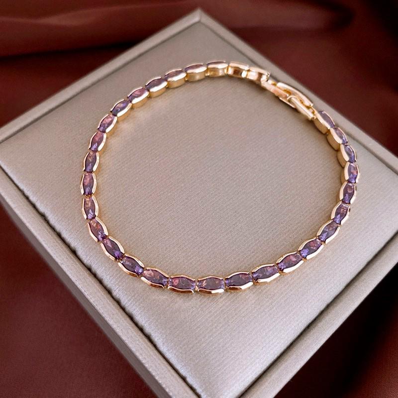 Bracelet à boucle ovale en zircon plaqué or 18 carats - Bijoux de luxe rétro européens et américains