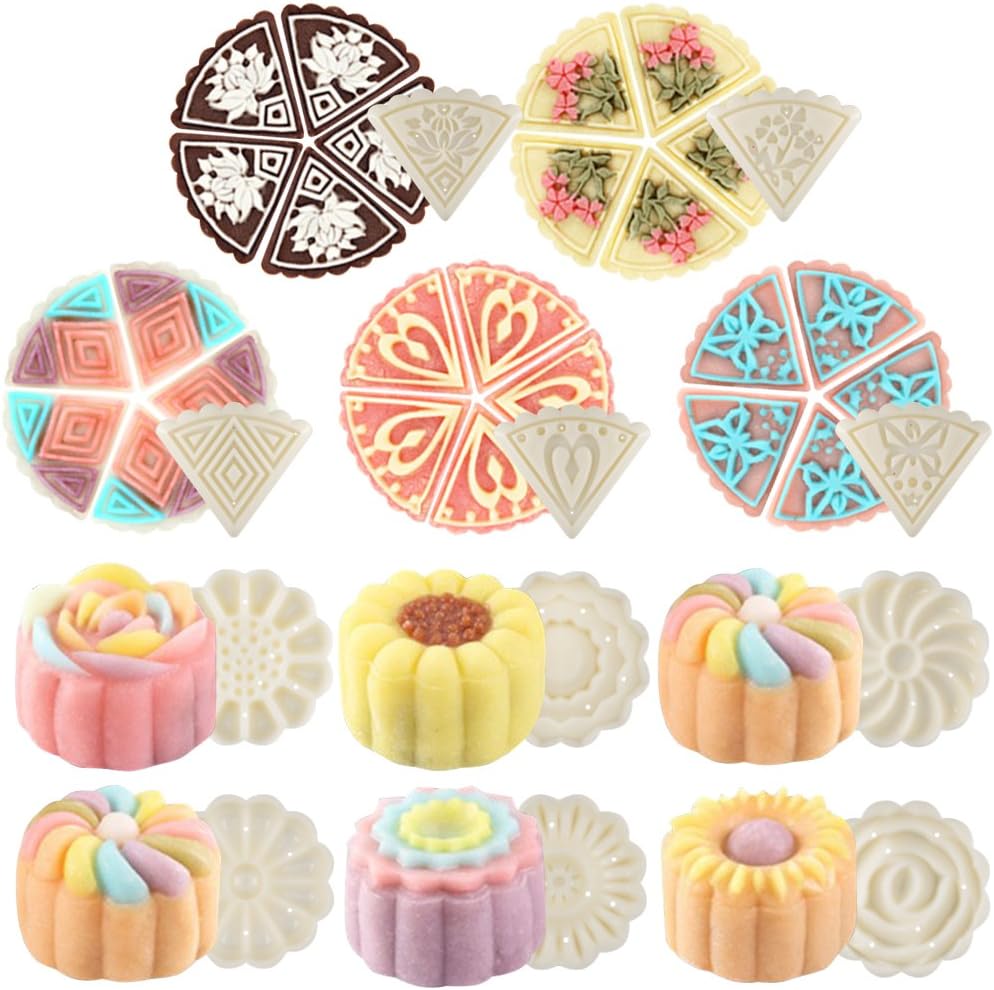 5/6Pcs Mooncake Mould Hand-Pressure Square/Flower/Fan Shaped Cookie Mold DIY Pastry Tool for Mid-Autumn Festivals Decoration
